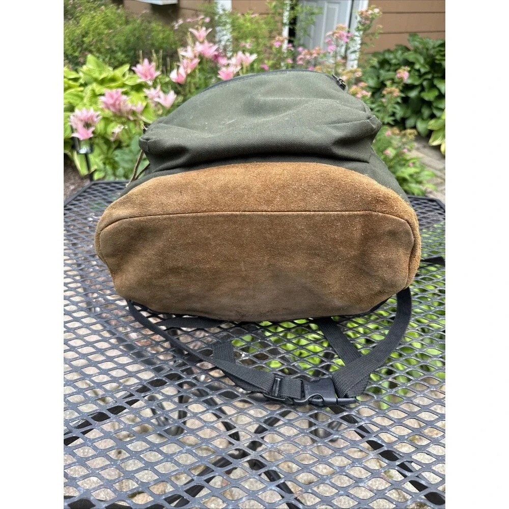 Vintage Jansport Suede Leather Bottom Backpack Green Classic School USA 90s